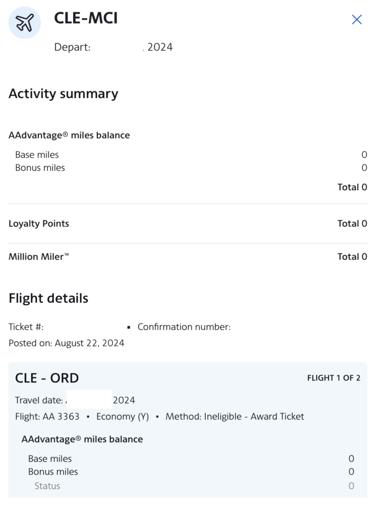 American Airlines transaction detail